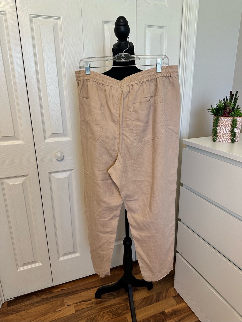 J.Crew Tan Linen Blend Pants Drawstring Elastic Waist Cropped Women’s Size XL - Picture 3 of 11